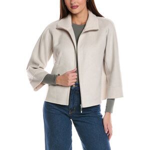 Forte Cashmere Womens  Knit Detail Short Zip Mock Wool & Cashmere-Blend Jacket,